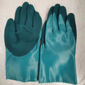Navy blue nitrile waterproof gloves for fishing, shown in short and lengthened versions