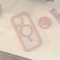 Solid colour magnetic bracket phone case for iPhone with acrylic back and magnetic edge in pink