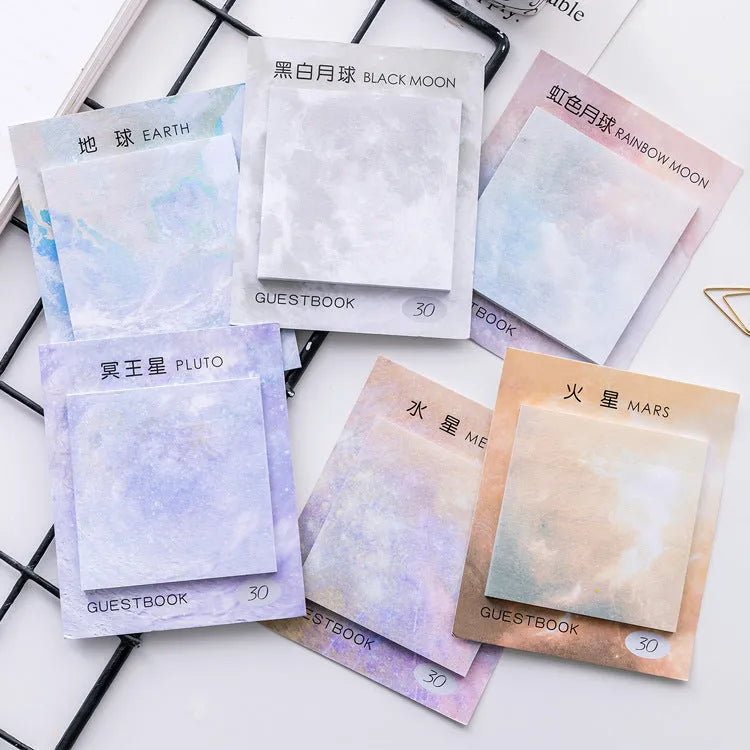 Square planet sticky notes notepad with oil painting artwork of celestial bodies