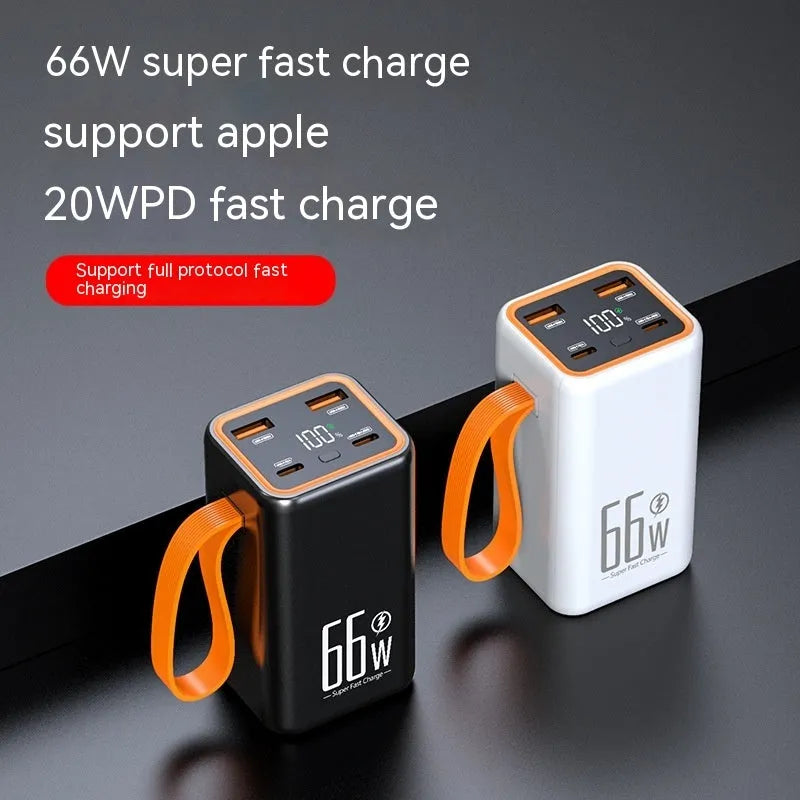 Black and white 20000 mAh fast charging power bank with compact dimensions