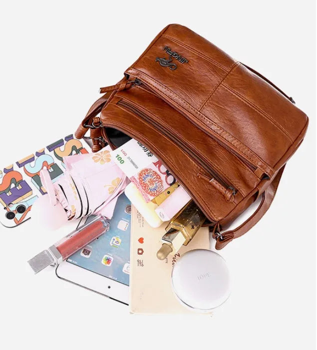 Soft PU leather textured crossbody shoulder bag 25x17x9cm black horizontal square daily bag