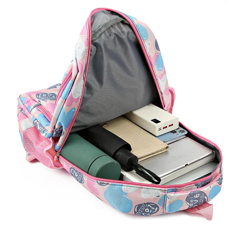 Student backpack with air pillow belt system in blue, rose red, grey, or pink colours