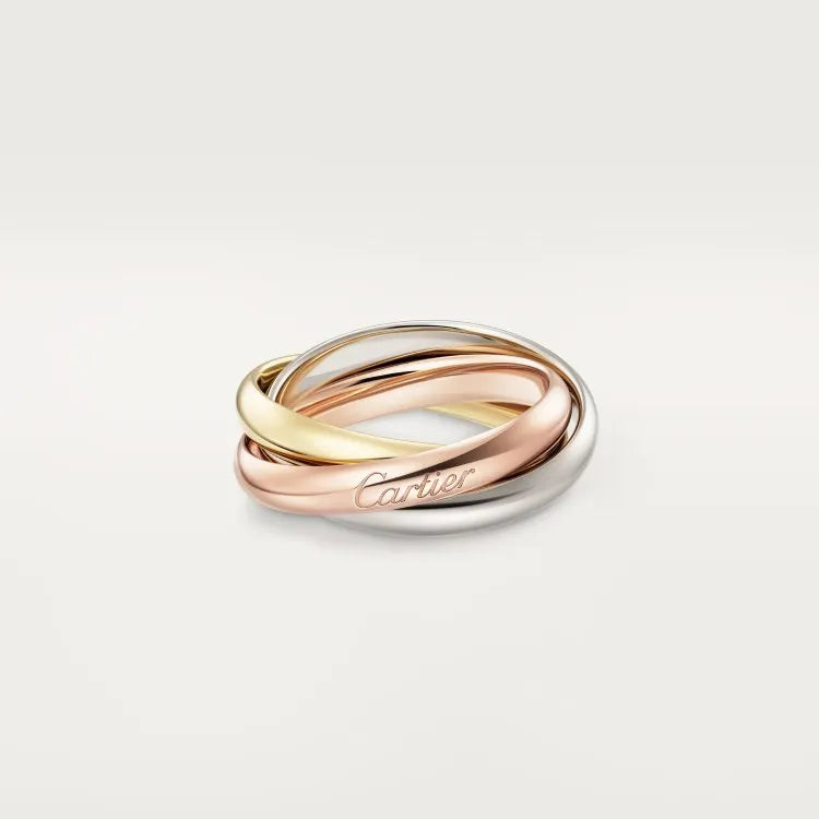 Geometric U-shaped sterling silver couple ring with full diamond setting on a rose gold plated band.