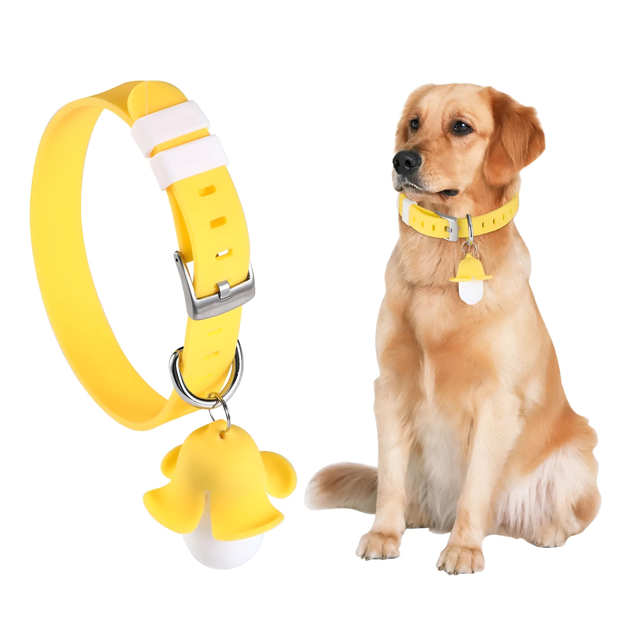 Yellow banana-shaped USB rechargeable dog collar light with luminous and sound safety features