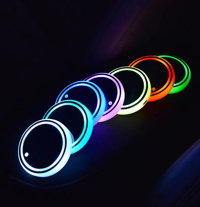 Colourful LED light-up coaster for car cup holders with USB cable