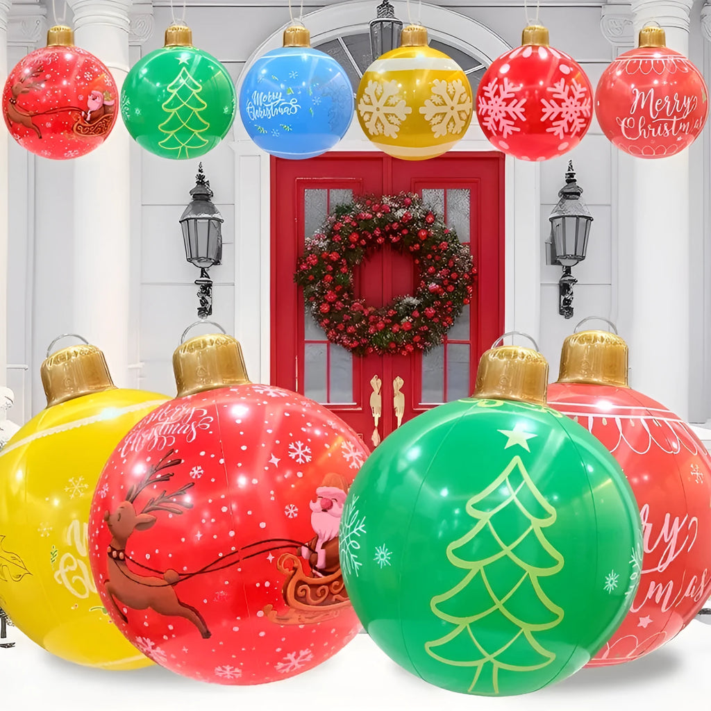 Large red inflatable Christmas ball with flash function and hand pump for garden decoration