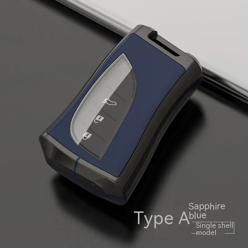 Lexus car key case cover in black, made from zinc alloy and TPU, shown in single shell style.