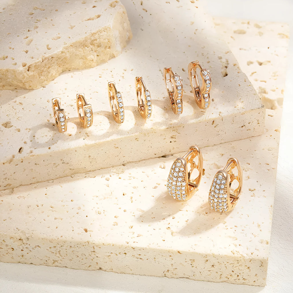 Brass gold plated heart shaped zircon ear clip earrings for women with non-pierced fitting
