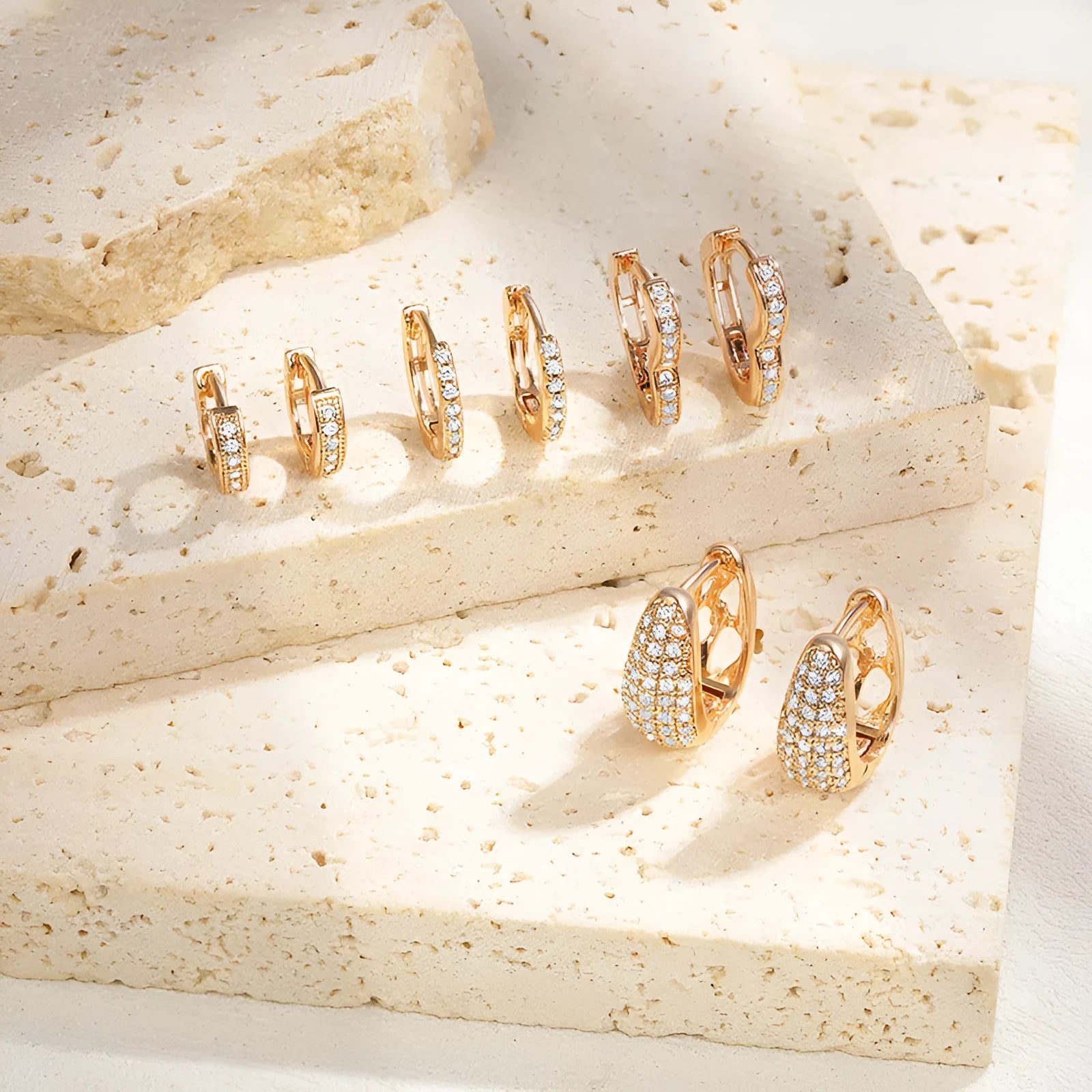 Brass gold plated heart shaped zircon ear clip earrings for women with non-pierced fitting