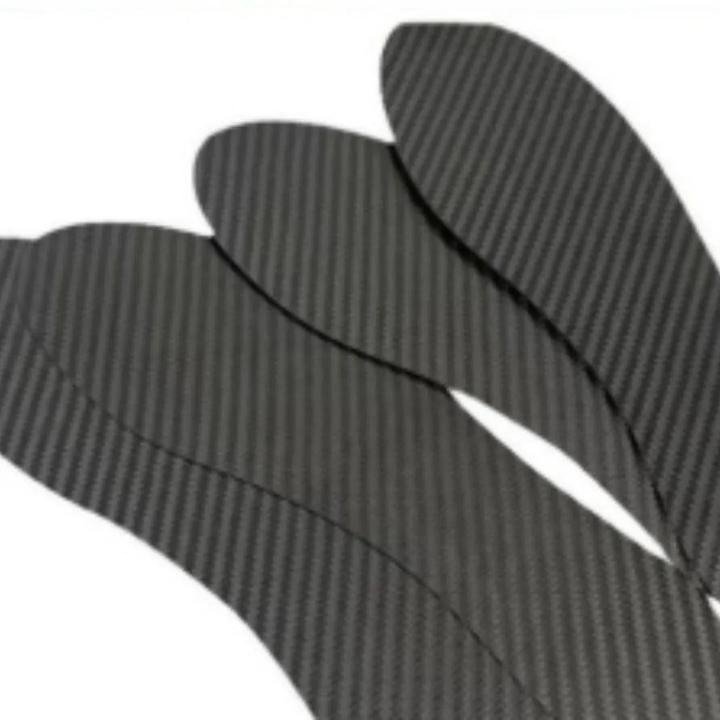Black carbon fibre running insoles with 3K weave pattern showing full palm design