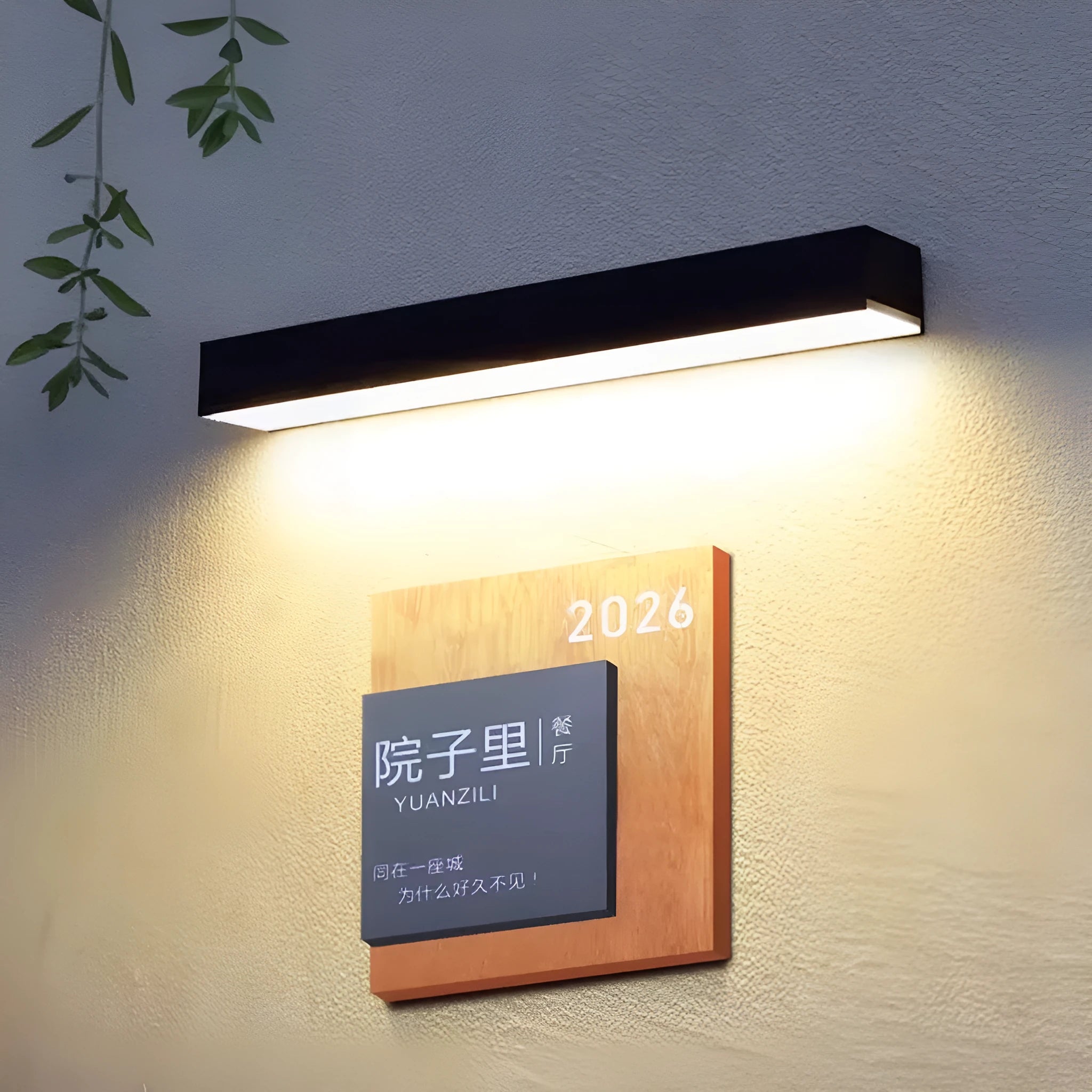 Black ABS plastic solar-powered outdoor wall strip light with IP65 rating.