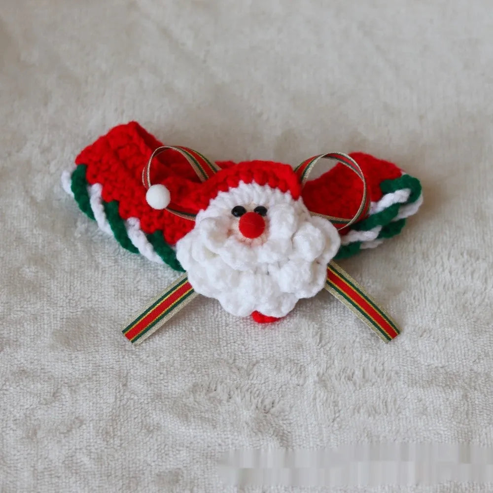 Christmas pet scarf with knitted wool Santa reindeer bell designs in multiple colours and sizes