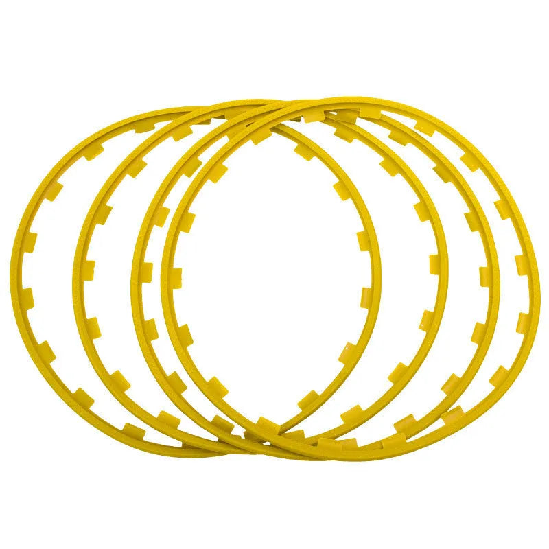Set of four coloured nylon wheel hub protection rings for 16 to 20-inch alloy wheels.