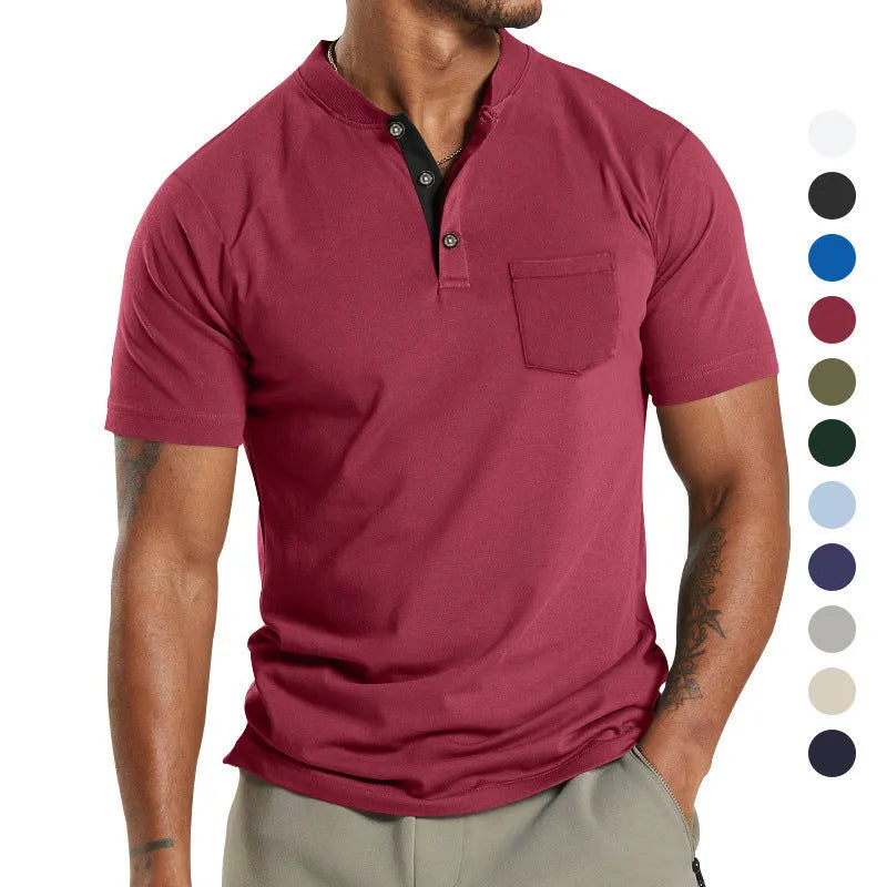 Men's plus size short sleeve summer shirt with chest button pocket in solid colour