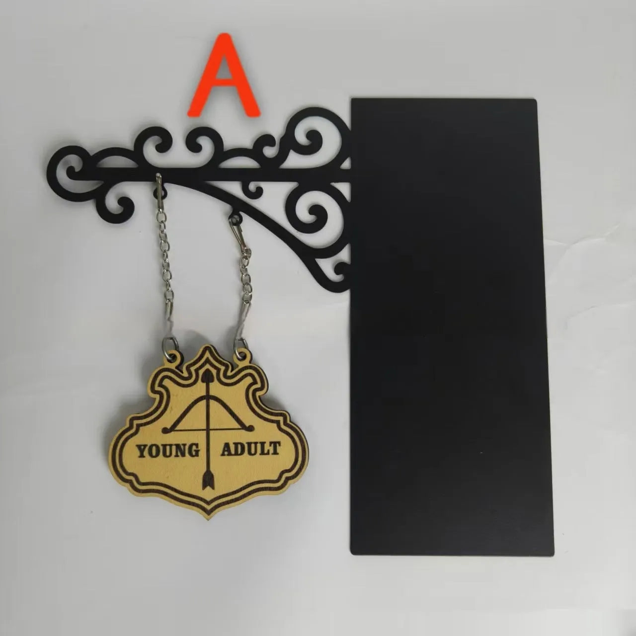 Traditional pub sign style book divider ornament for bookshelf organisation