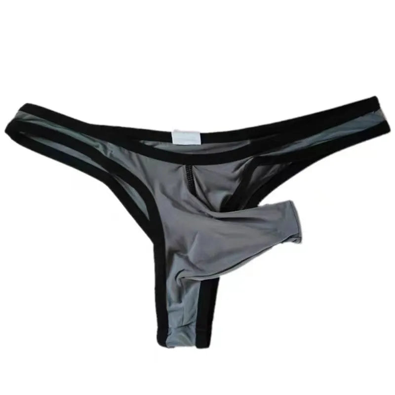 Men's ice silk briefs in colours black, white, army green, dark grey, sky blue, grass green, and skin colour.