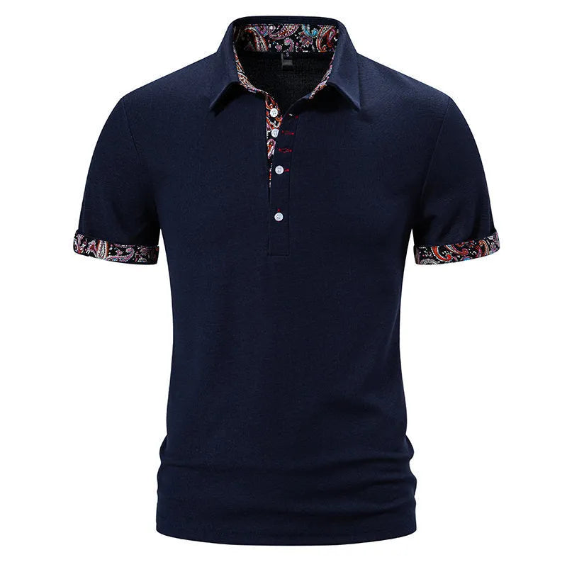 Men's polo shirt with turnover neck and colour stitching in cotton blend fabric
