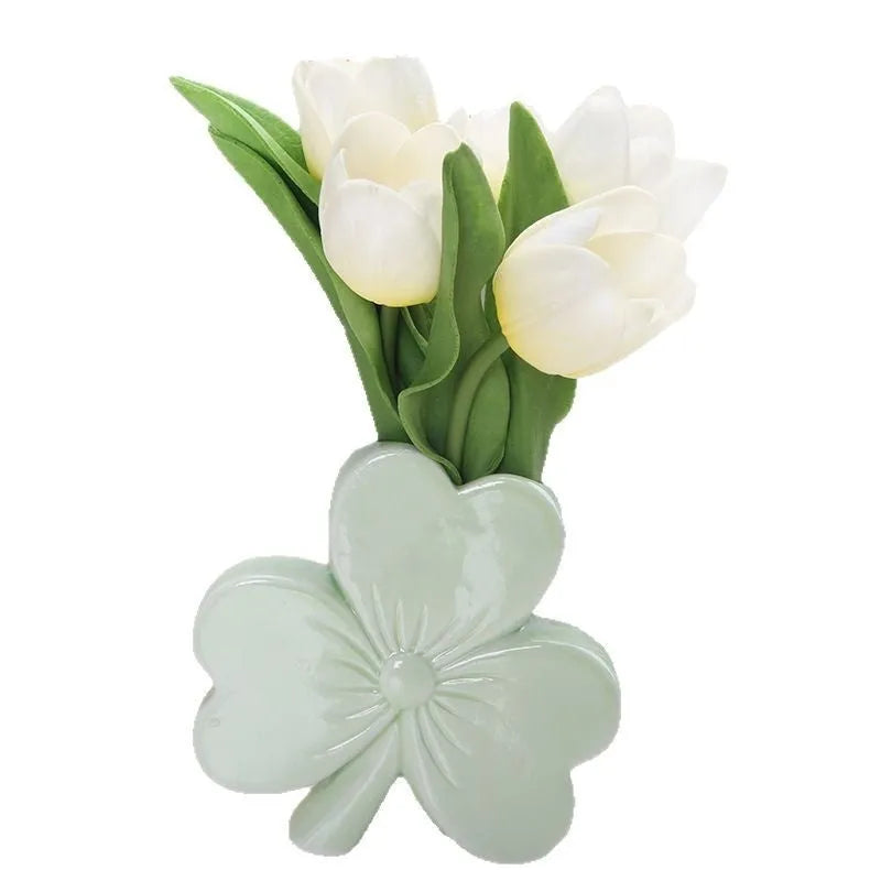 European-style ceramic desktop vase in light green colour, 15cm wide