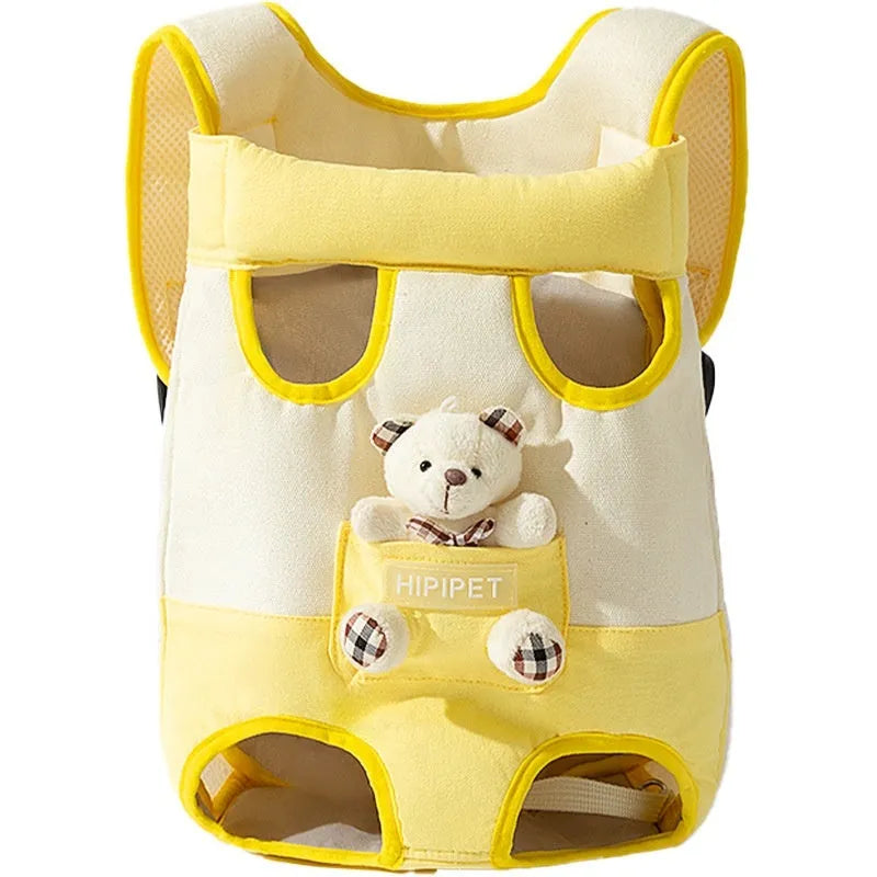 Soft canvas portable cat bag with animal pattern design and adjustable chest strap in multiple sizes