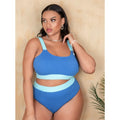 Women's polyester high waist bikini set with split leg design in pure colour with visible stitching