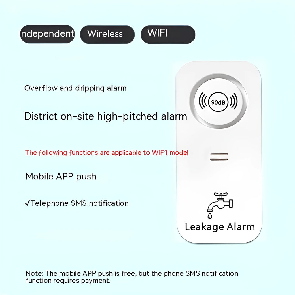 Compact independent flood sensor alarm unit for wireless water detection in properties