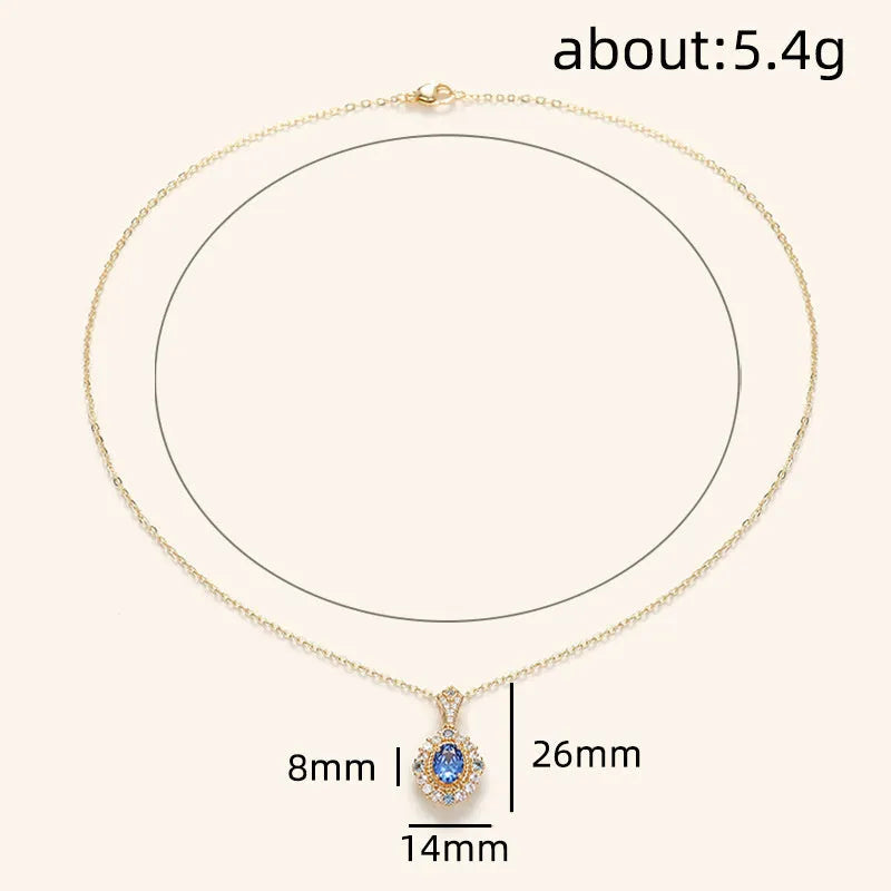 Women's adjustable royal necklace with mixed gem and zircon pendant on a copper box chain.