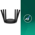TP-Link TL-WDR7661 black AC1900 gigabit wireless router with fixed antennas on a desk.