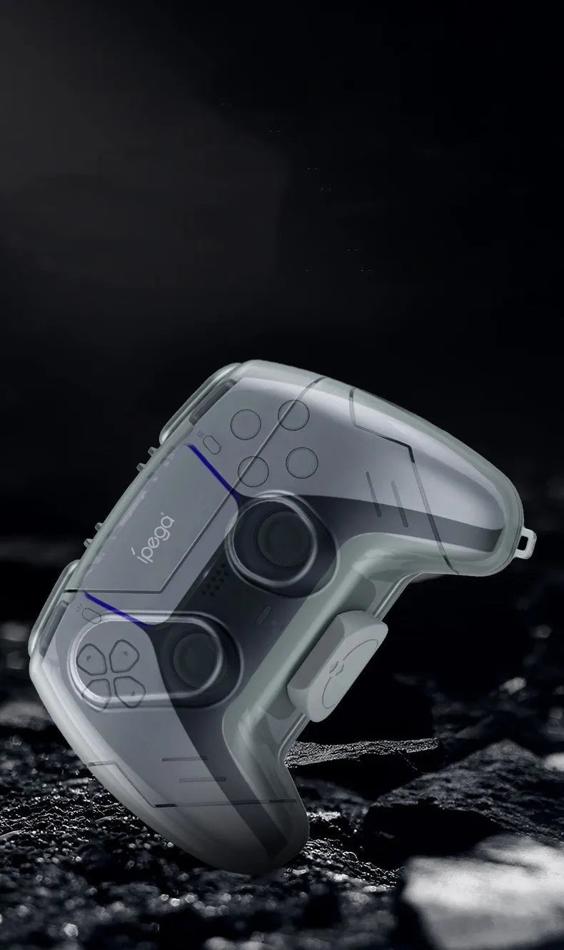 Transparent grey hard plastic game controller storage case with clip closure