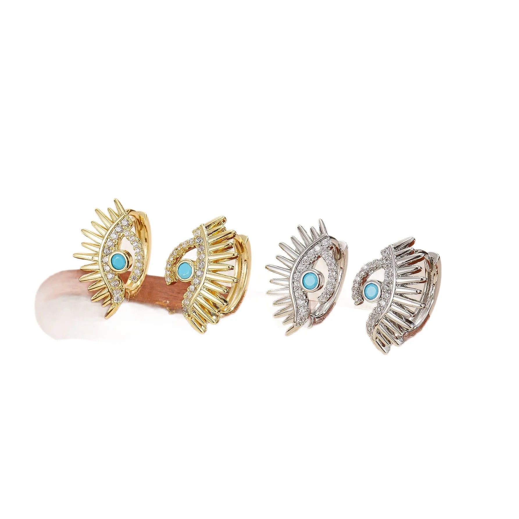 Simple Devil's Eye Earrings in lightweight resin with compact 2cm evil eye motif, available in silver and gold tones
