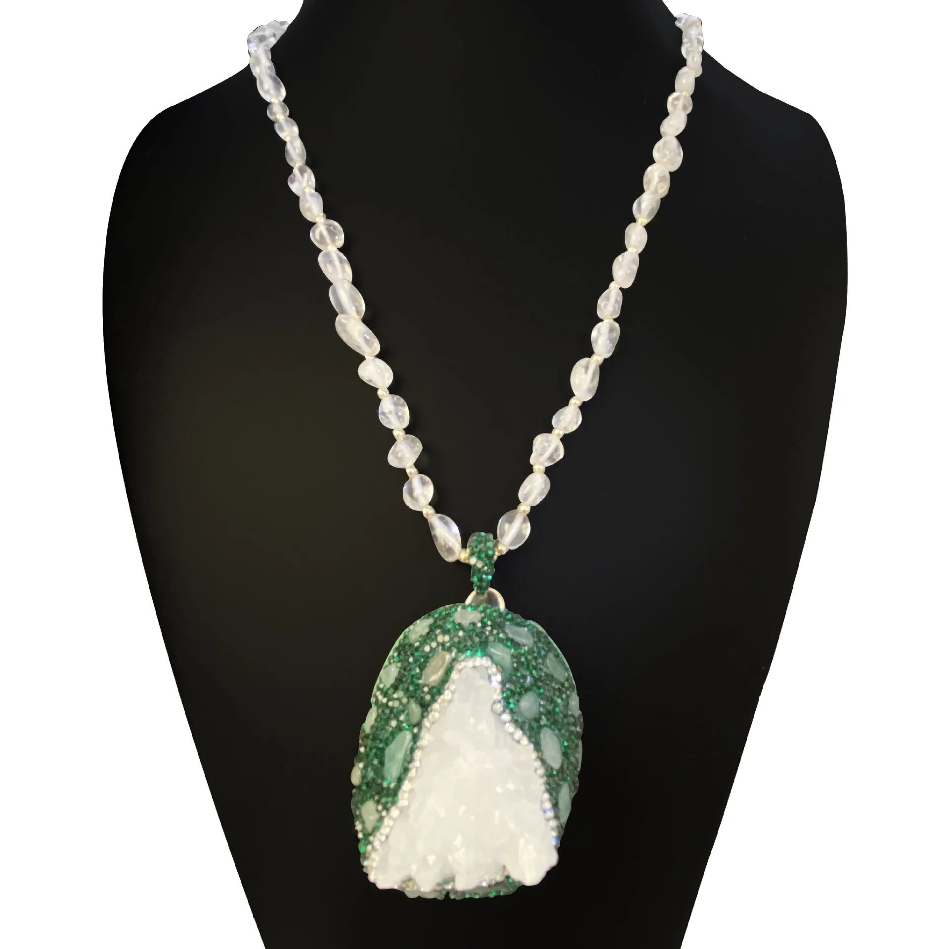 Crystal bud pendant transparent crystal necklace geometric leaf design snake skin melon seed chain for women