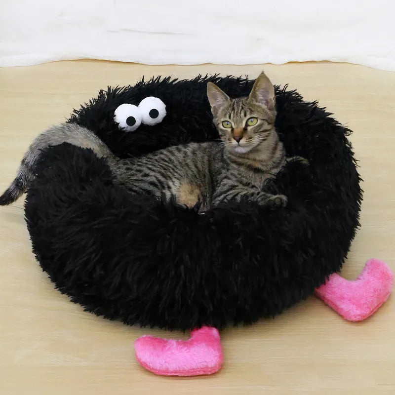 Plush pet nest bed for small medium dogs in black, pink, or yellow colour options
