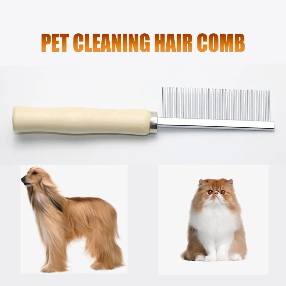 Wooden handle pet grooming comb with round metal teeth for dogs and cats